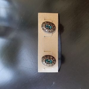 Silver stud earrings with blue and crystal gems
